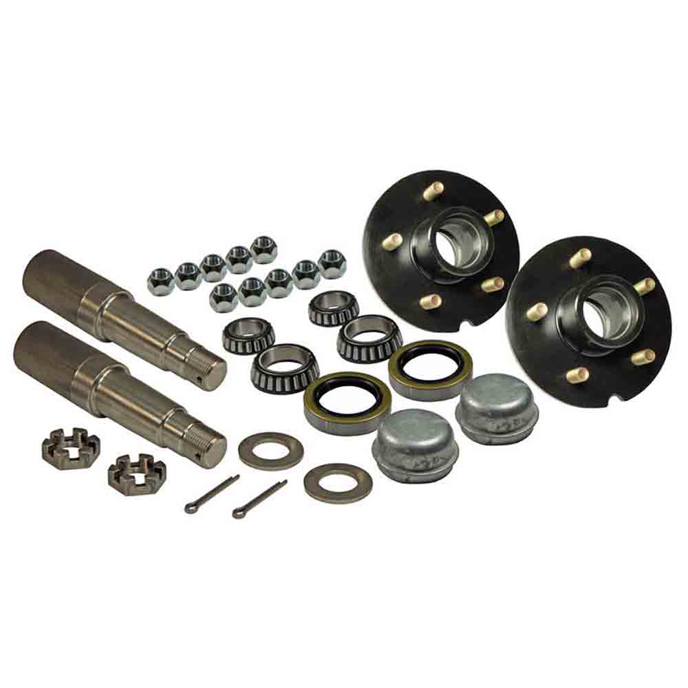 Pair of 5-Bolt on 5 Inch Hub Assembly - Includes (2) 1-3/8 Inch To 1-1/16 Inch Tapered Spindles & Bearings