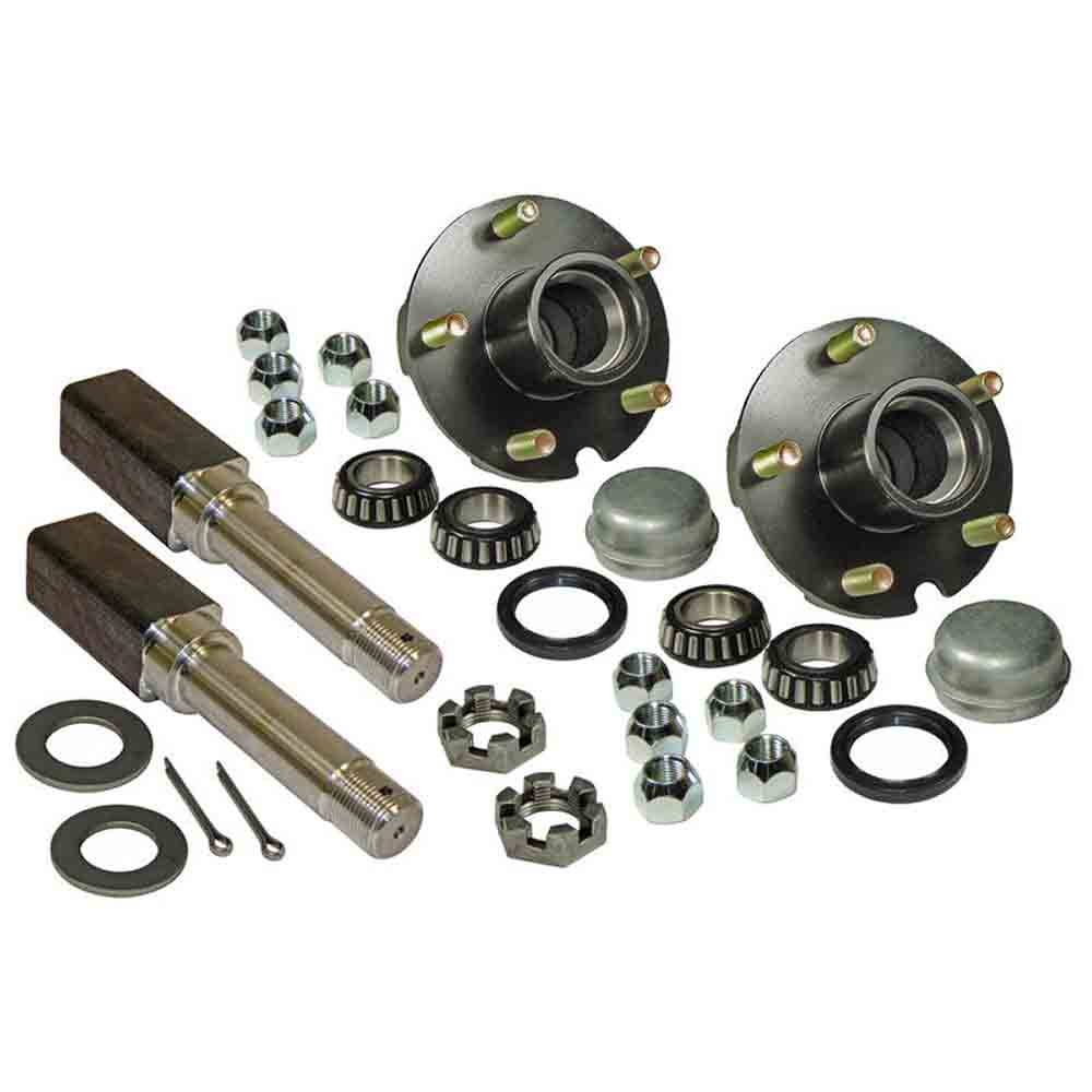 Pair of 5-Bolt On 4-1/2 Inch Hub Assemblies with Square Shaft 1-1/16 Inch Straight Spindles & Bearings - for 2,200 lb Axle