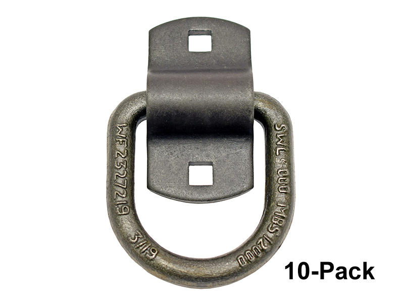 Forged 1/2 Inch Forged D-Ring With 2-Hole Mounting Bracket - 10-Pack