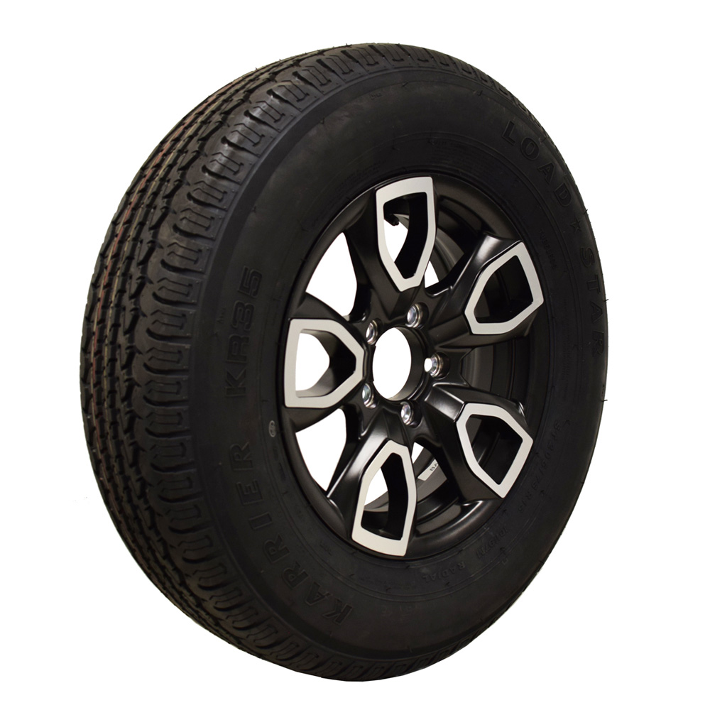 Trailer Tire & Wheel - 15 IN - Black Aluminum Spoke Wheel / 5 ON 4.5 -  ST205/75 R15 - Load Range C - Karrier Load Star Tire