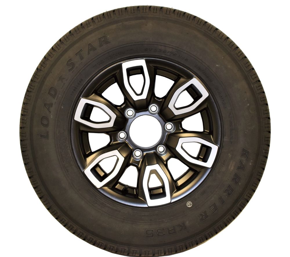 Trailer Tire & Wheel - 15 IN - Black Aluminum Spoke Wheel / 6 ON 5.5 - ST225/75 R15 - Load Range D - Karrier KR35 Tire
