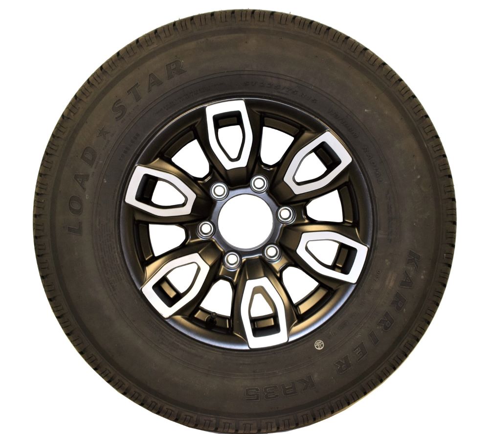 Trailer Tire & Wheel - 15 IN - Black Aluminum Spoke Wheel / 6 ON 5.5 -  ST225/75 R15 - Load Range D - Karrier KR35 Tire