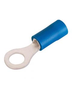 Blue Vinyl-Insulated Butted Seam Ring Terminals - #10 Stud Size, Fits 16-14 Gauge - 100 Pack