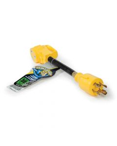 Camco Heavy-Duty Generator Adapter with Power Grip Handle, 30-Amp Locking 4-Prong Male to 30-Amp Female, 12-Inch