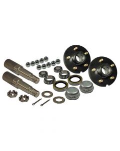 Pair of 5-Bolt on 5 Inch Hub Assembly - Includes (2) 1-3/8 Inch To 1-1/16 Inch Tapered Spindles & Bearings