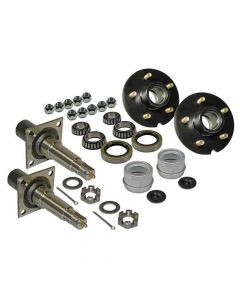 Pair of 5-Bolt on 4-1/2 Inch Hub Assembly - Includes (2) Flanged, 1-3/8 Inch to 1-1/16 Inch Tapered Spindles & Bearings