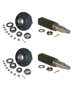 Trailer Axle Spindle Kit - (2) 8-Bolt on 6-1/2" Inch Hub Assemblies Includes (2) Square Stock 1-3/4 Inch to 1-1/4 Inch Tapered Spindles & Bearings