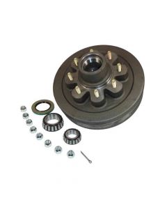 Trailer Hub/Drum Assembly With Bearings, 8 On 6-1/2" Bolt Circle, 3,500 Lb. Capacity For 1-3/4" To 1-1/4" Tapered Spindle W/ EZ Lube Cap & Plug (HD-1208-03-EZ) 9/16" Lugs