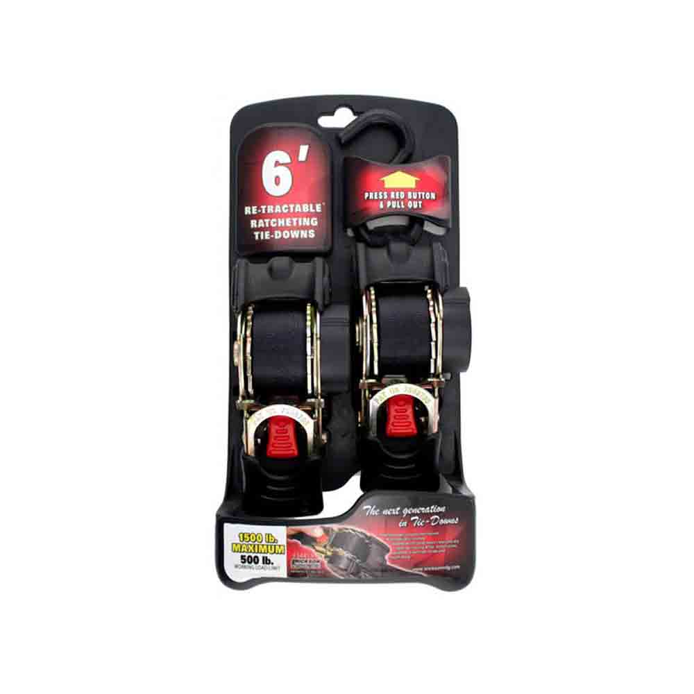 Retractable Tie-Down Straps - Pair - 1 Inch x 6 Feet