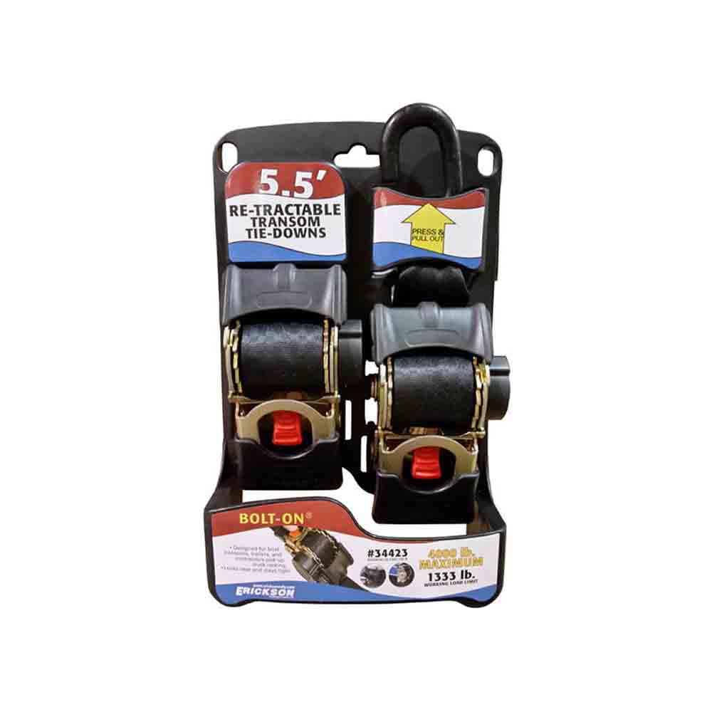 Pair of Bolt-On Retractable Ratcheting Transom Tie-Downs - 2 Inch x 5.5 Inch