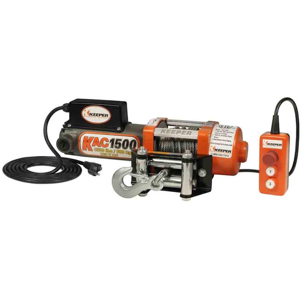 Keeper (KAC15042) 110/120 Volt AC Electric Wire Rope Winch, 1,500 lbs. Single Line Pull