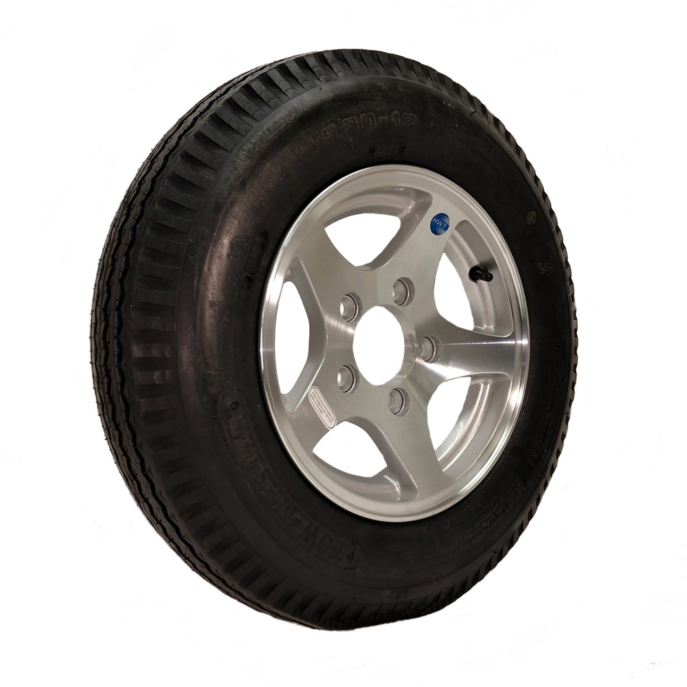 Tow-Master Trailer Tire & Wheel Assembly - 5.30 x 12 Inch Tire on 5 on 4.5 Hole Pattern, Aluminum Star Spoke Wheel, Load Range C
