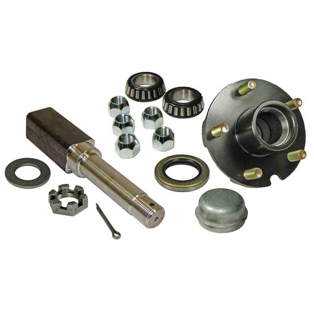 Single - 5-Bolt on 4-1/2 Inch Hub Assembly with Square Shaft 1 Inch Straight Spindle & Bearings