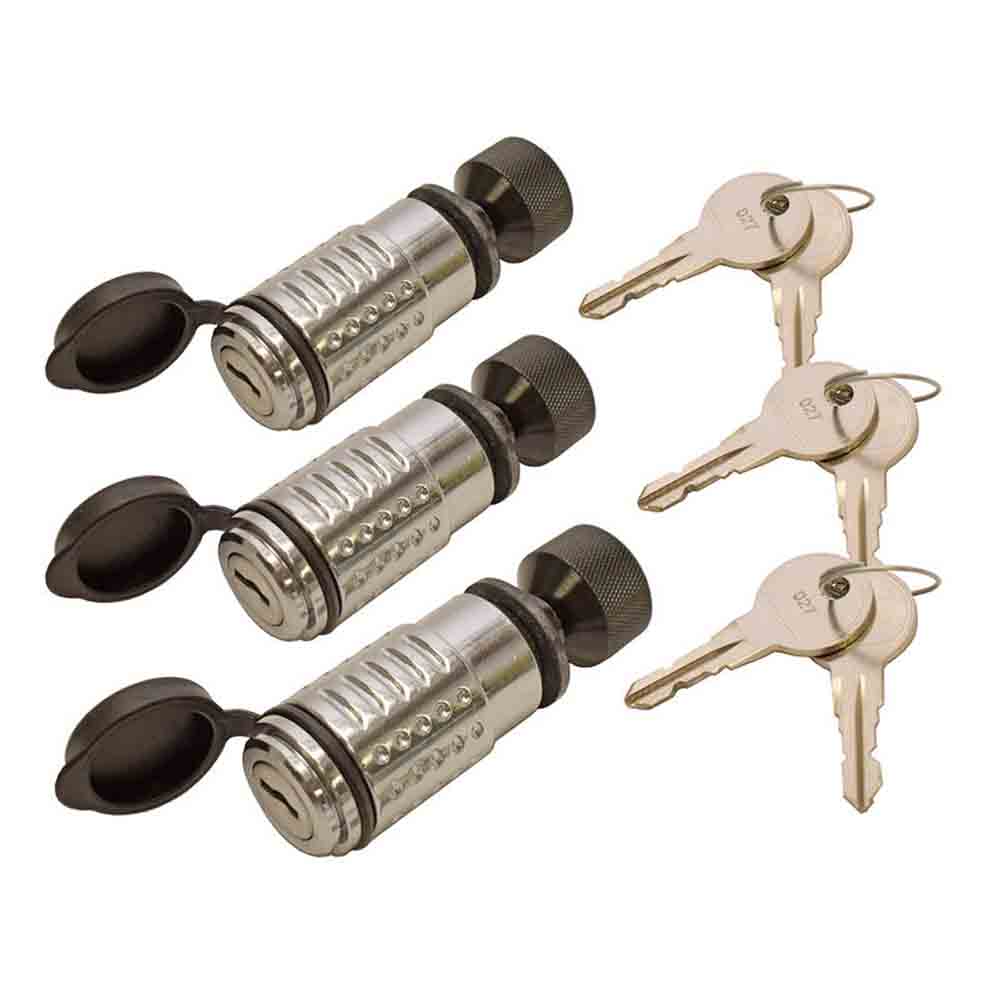 Keyed Alike - Spare Tire Lock - Adjustable 1/4 Inch to 7/8 Inch Internal Width - 1/2 Inch Diameter Pin - 3 Pack 